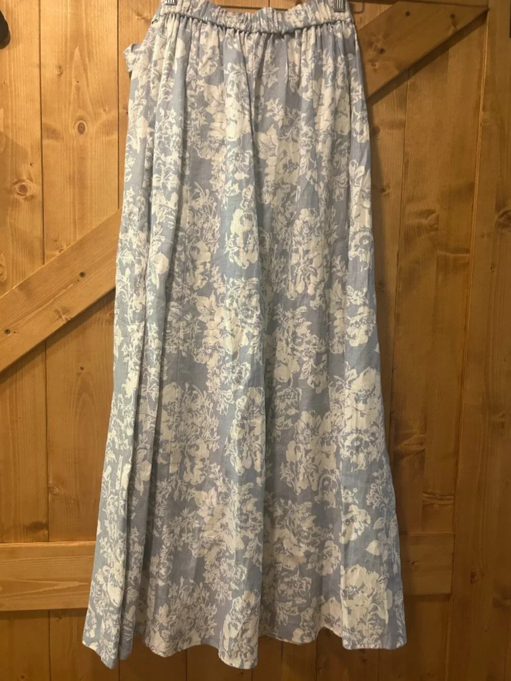 Reformation Pale Blue & Cream Floral Tie-Waist Linen Set (Palm Linen Two Piece)